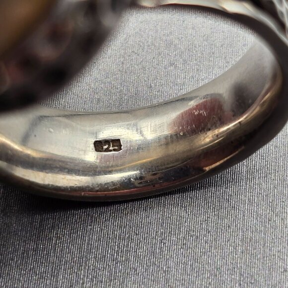 Sterling Silver Cultivated Mabe 14.8mm Pearl Ring Size 9.5 Textured Fidget 11g - Picture 6 of 11